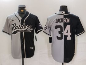 Men\'s Las Vegas Raiders #34 Bo Jackson Grey Black Split Cool Base Stitched Baseball Jersey