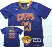 Wholesale Cheap Men's Cleveland Cavaliers #23 LeBron James 2015 The Finals New Navy Blue Short-Sleeved Jersey