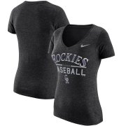 Wholesale Cheap Colorado Rockies Nike Women's Practice 1.7 Tri-Blend V-Neck T-Shirt Heathered Black