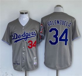 Cheap Men\'s Los Angeles Dodgers #34 Fernando Valenzuela Gray Cool Base Stitched Jersey