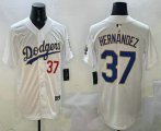 Cheap Men's Los Angeles Dodgers #37 Teoscar Hernandez Number White Gold Cool Base Stitched Jersey