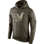 Wholesale Cheap Men's Milwaukee Brewers Nike Olive Salute To Service KO Performance Hoodie