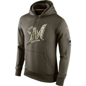 Wholesale Cheap Men\'s Milwaukee Brewers Nike Olive Salute To Service KO Performance Hoodie