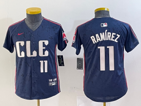 Cheap Youth Cleveland Guardians #11 Jose Ramirez Number Navy 2024 City Connect Limited Stitched Jersey