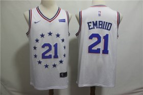 Wholesale Cheap Men\'s Philadelphia 76ers 21 Joel Embiid Nike White 2018-19 Swingman Earned Edition Jersey