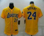 Cheap Men's Los Angeles Lakers #24 Kobe Bryant Number Yellow Cool Base Stitched Baseball Jersey