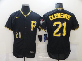 Wholesale Cheap Men\'s Pittsburgh Pirates #21 Roberto Clemente Black Stitched MLB Flex Base Nike Jersey