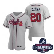 Wholesale Cheap Men Nike Atlanta Braves 20 Marcell Ozuna Gray Alternate Stitched Baseball Stitched MLB 2021 Champions Patch Jersey