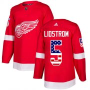 Wholesale Cheap Adidas Red Wings #5 Nicklas Lidstrom Red Home Authentic USA Flag Stitched Youth NHL Jersey