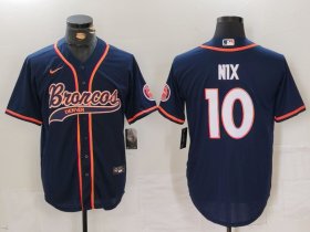 Men\'s Denver Broncos #10 Bo Nix Navy Cool Base Stitched Baseball Jersey