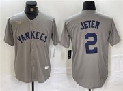 Wholesale Cheap Men's New York Yankees #2 Derek Jeter Gray Cool Base Stitched Baseball Jersey