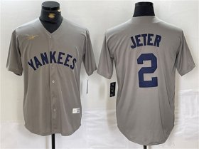 Wholesale Cheap Men\'s New York Yankees #2 Derek Jeter Gray Cool Base Stitched Baseball Jersey