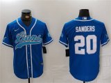 Cheap Men's Detroit Lions #20 Barry Sanders Blue Cool Base Stitched Baseball Jersey