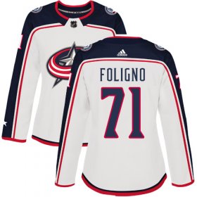 Wholesale Cheap Adidas Blue Jackets #71 Nick Foligno White Road Authentic Women\'s Stitched NHL Jersey