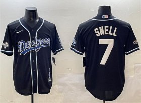 Cheap Men\'s Los Angeles Dodgers #7 Blake Snell Black 2024 World Series Champions Cool Base Stitched Baseball Jersey