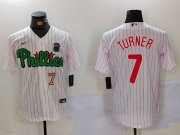 Cheap Men's Philadelphia Phillies #7 Trea Turner White Green Cool Base Stitched Jerseys