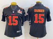 Women's Kansas City Chiefs #15 Patrick Mahomes Black 2025 Super Bowl LIX Patch Vapor Untouchable Limited Stitched Football Jersey(Run Small)