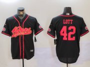 Cheap Men's San Francisco 49ers #42 Ronnie Lott Black With Patch Cool Base Stitched Baseball Jersey