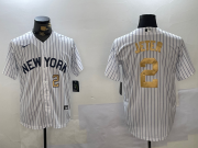 Cheap Men's New York Yankees #2 Derek Jeter White Pinstripe Fashion Cool Base Jerseys