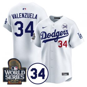 Cheap Men\'s Los Angeles Dodgers #34 Toro Valenzuela White 2024 World Series With No. 34 Patch Limited Stitched Baseball Jersey