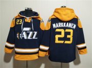 Men's Utah Jazz #23 Lauri Markkanen Navy Yellow Lace-Up Pullover Hoodie