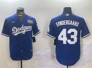 Cheap Men's Los Angeles Dodgers #43 Noah Syndergaard Royal 2024 World Series Cool Base Stitched Baseball Jersey