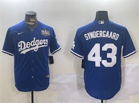 Cheap Men\'s Los Angeles Dodgers #43 Noah Syndergaard Royal 2024 World Series Cool Base Stitched Baseball Jersey