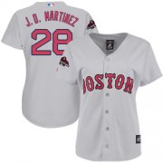 Wholesale Cheap Red Sox #28 J. D. Martinez Grey Road 2018 World Series Champions Women's Stitched MLB Jersey