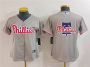 Cheap Women's Philadelphia Phillies Gray Team Big Logo Cool Base Stitched Baseball Jersey(Run Small)