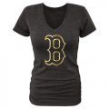 Wholesale Cheap Women's Boston Red Sox Fanatics Apparel Gold Collection V-Neck Tri-Blend T-Shirt Black