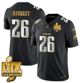 Cheap Men\'s Saquon Barkley 26 Philadelphia Eagles Super Bowl LIX Champions Gold Vapor Limited Custom Jersey - Black Gold