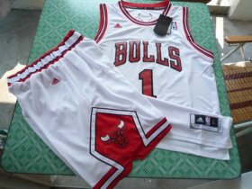 Wholesale Cheap Chicago Bulls 1 Derek Rose white color swingman Basketball Suit