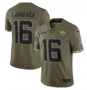 Wholesale Cheap Men\'s Jacksonville Jaguars #16 Trevor Lawrence Olive 2022 Salute To Service Limited Stitched Jersey