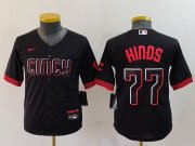 Youth Cincinnati Reds #77 Rece Hinds Black 2023 City Connect Cool Base Stitched Jersey