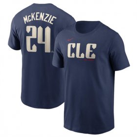 Cheap Men\'s Cleveland Guardians #24 Triston McKenzie Navy 2024 City Connect Name & Number T-Shirt