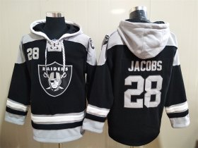 Wholesale Cheap Men\'s Las Vegas Raiders 28 Josh Jacobs NEW Black Pocket Stitched NFL Pullover Hoodie