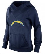 Wholesale Cheap Women's Los Angeles Chargers Logo Pullover Hoodie Navy Blue-1