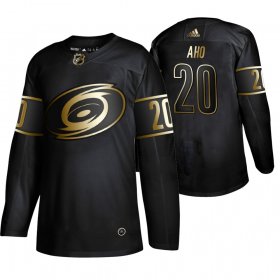 Wholesale Cheap Adidas Hurricanes #20 Sebastian Aho Men\'s 2019 Black Golden Edition Authentic Stitched NHL Jersey