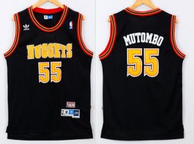 Wholesale Cheap Men\'s Denver Nuggets #55 Dikembe Mutombo Black Hardwood Classics Soul Swingman Throwback Jersey