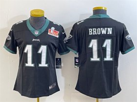 Women\'s Philadelphia Eagles #11 A. J. Brown Black 2025 Super Bowl LIX Patch Vapor Untouchable Limited Stitched Football Jersey(Run Small)