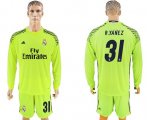 Wholesale Cheap Real Madrid #31 R.Yanez Shiny Green Goalkeeper Long Sleeves Soccer Club Jersey