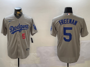 Cheap Men's Los Angeles Dodgers #5 Freddie Freeman Number Grey Cool Base Jersey