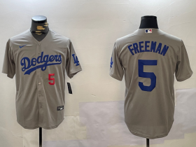 Cheap Men\'s Los Angeles Dodgers #5 Freddie Freeman Number Grey Cool Base Jersey