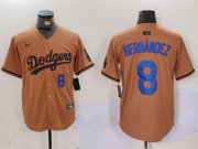 Cheap Men's Los Angeles Dodgers #8 Kike Hernandez Number Olive Cool Base Limited Stitched Jerseys