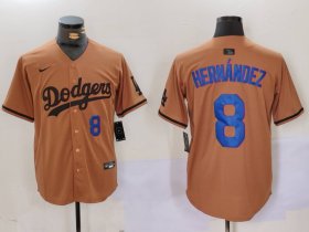 Cheap Men\'s Los Angeles Dodgers #8 Kike Hernandez Number Olive Cool Base Limited Stitched Jerseys