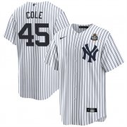 Cheap Men's New York Yankees #45 Gerrit Cole White 2024 World Series With Name Cool Base Stitched Baseball Jersey