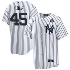 Cheap Men\'s New York Yankees #45 Gerrit Cole White 2024 World Series With Name Cool Base Stitched Baseball Jersey