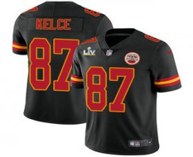 Wholesale Cheap Men\'s Kansas City Chiefs #87 Travis Kelce Black 2021 Super Bowl LV Vapor Untouchable Stitched Nike Limited NFL Jersey