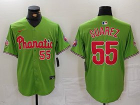 Men\'s Philadelphia Phillies #55 Ranger Suarez Number Green With Patch Stitched Cool Base Nike Jersey