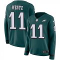 Wholesale Cheap Nike Eagles #11 Carson Wentz Midnight Green Team Color Women's Stitched NFL Limited Therma Long Sleeve Jersey